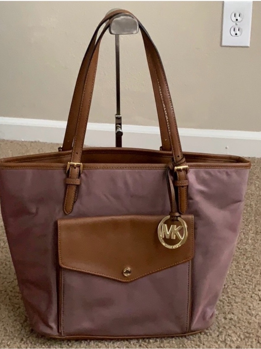 Michael Kors Mauve and Brown Leather-Trim Tote